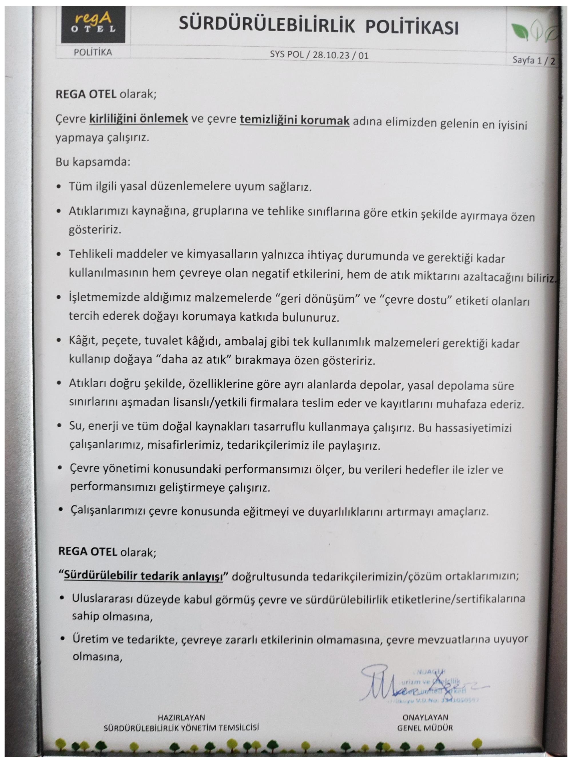 Sürdürülebilirlik Politikası 1/2 (Sustainability Policy 1/2)