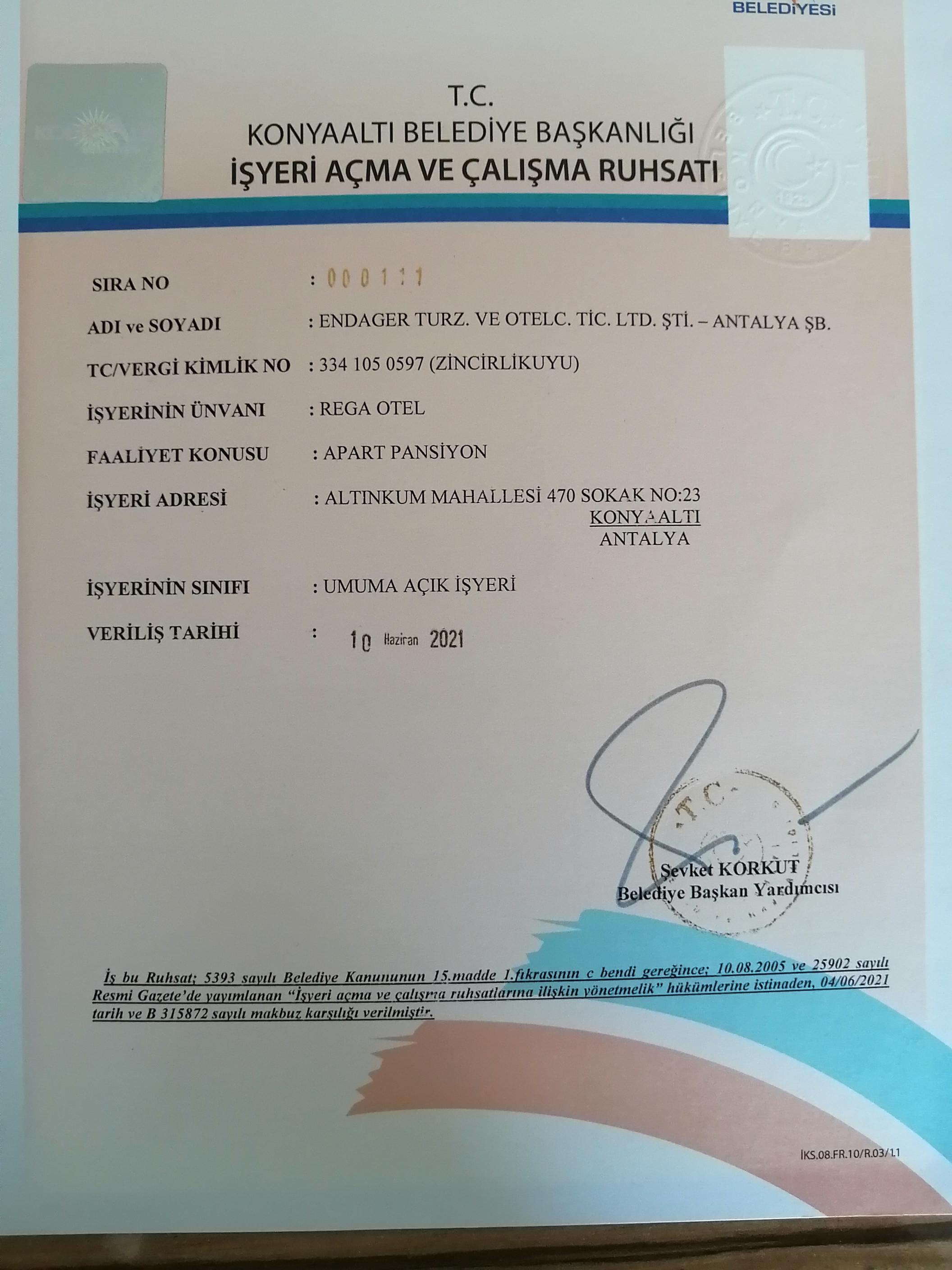 İşyeri Çalışma Ruhsatı - (Work Authorization Certificate)